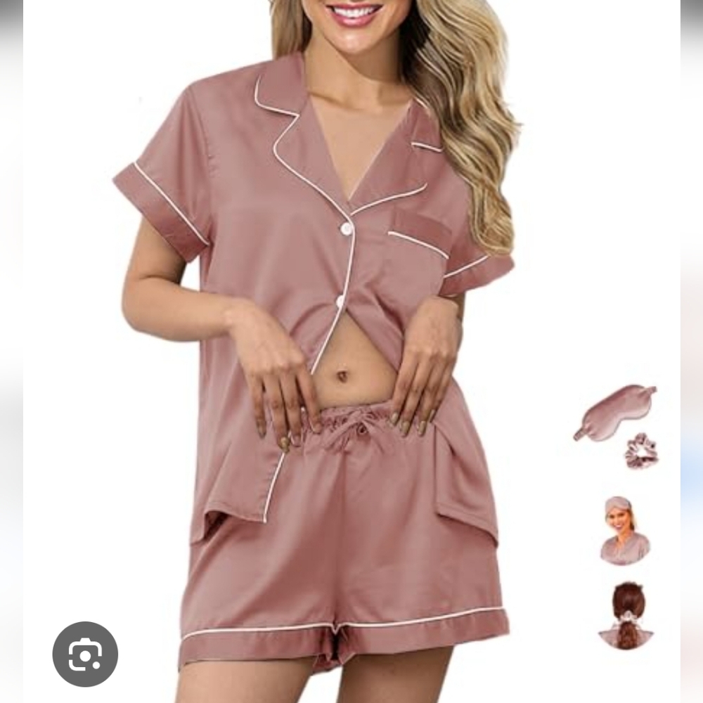 (L)🆕️🔥Aibrou Satin Feel Short Sleeve Top w/Matching  Pajama Set Ptp 19"×L26"